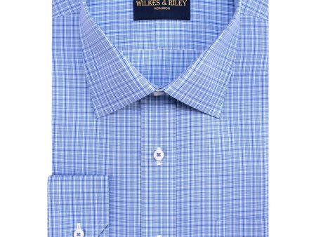 Classic Fit Blue Navy Plaid Spread Collar  Non-Iron Broadcloth Dress Shirt Cheap