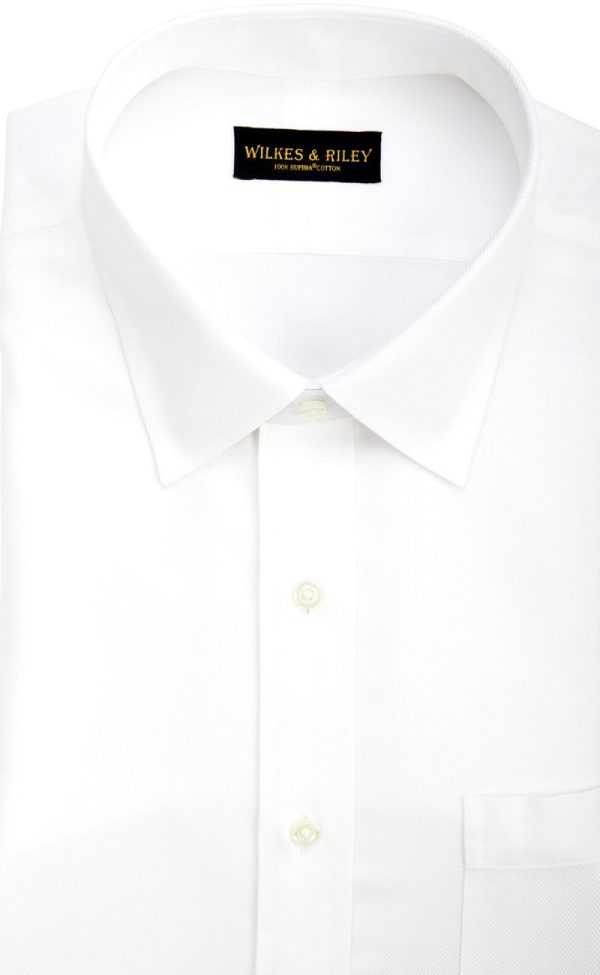 Tailored fit White Herringbone Spread Collar Supima® Cotton Non-Iron Dress Shirt (B T) Sale