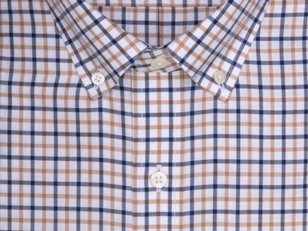 Tailored Fit Tan   Navy Twill Check Supima® Cotton Non-Iron Button-Down Collar Sport Shirt Online