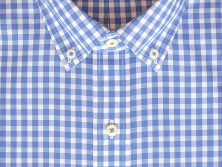 Classic Fit Blue Gingham Button-Down Collar Supima® Non-Iron Cotton Broadcloth Sport Shirt For Cheap