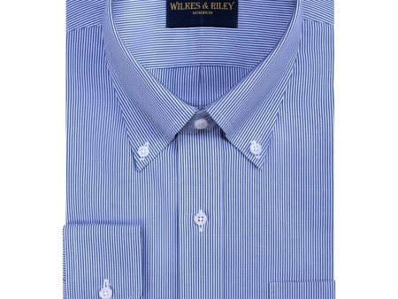 Classic Fit Blue Fine Line Button-Down Collar Non-Iron Pinpoint Oxford Dress Shirt For Cheap