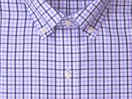 Classic Fit Lavender   Navy Tattersall Button-Down Collar Supima® Cotton Non-Iron Broadcloth Sport Shirt Hot on Sale