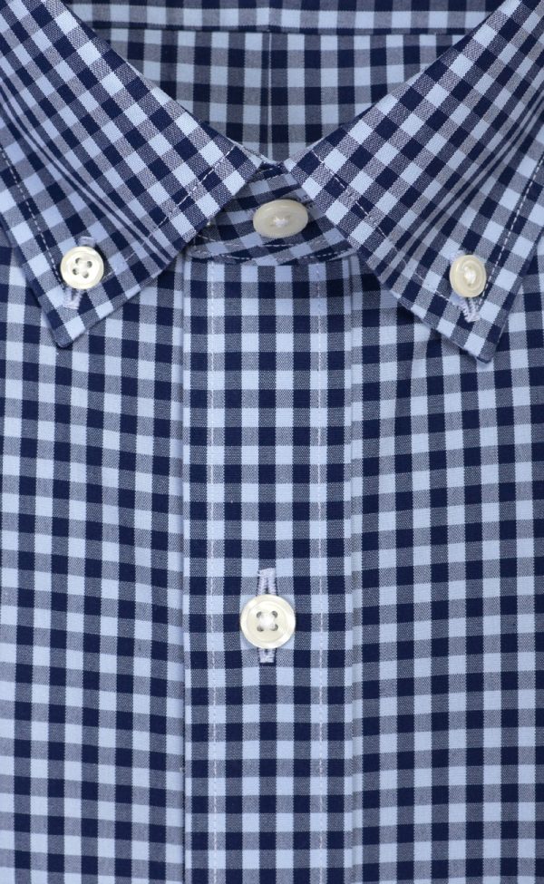 Classic Fit Sky   Navy Large Gingham Check Button-Down Collar Supima® Non-Iron Cotton Broadcloth Sport Shirt For Cheap