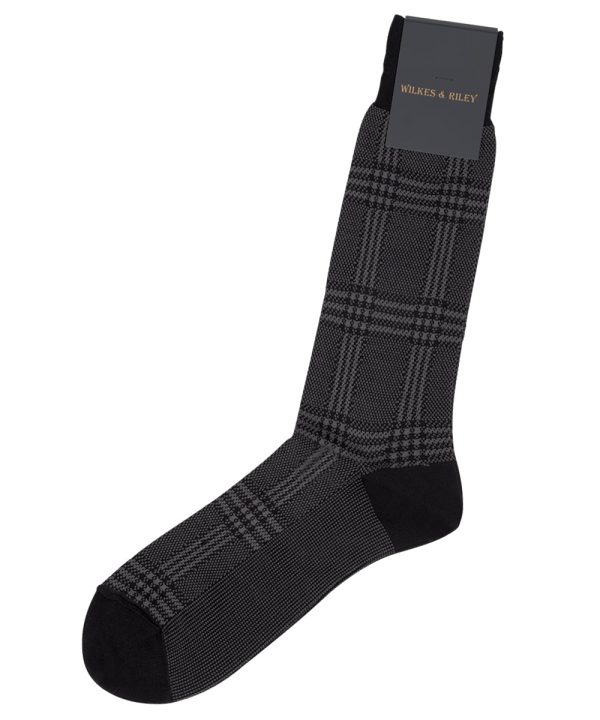 Black Large Plaid Egyptian Cotton - Mid Calf Sock Supply