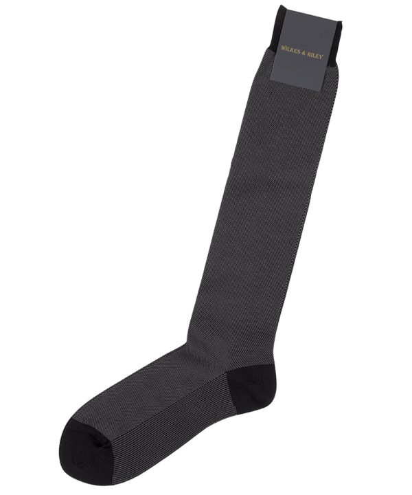 Black Bird s Eye Egyptian Cotton Over The Calf Sock Online now