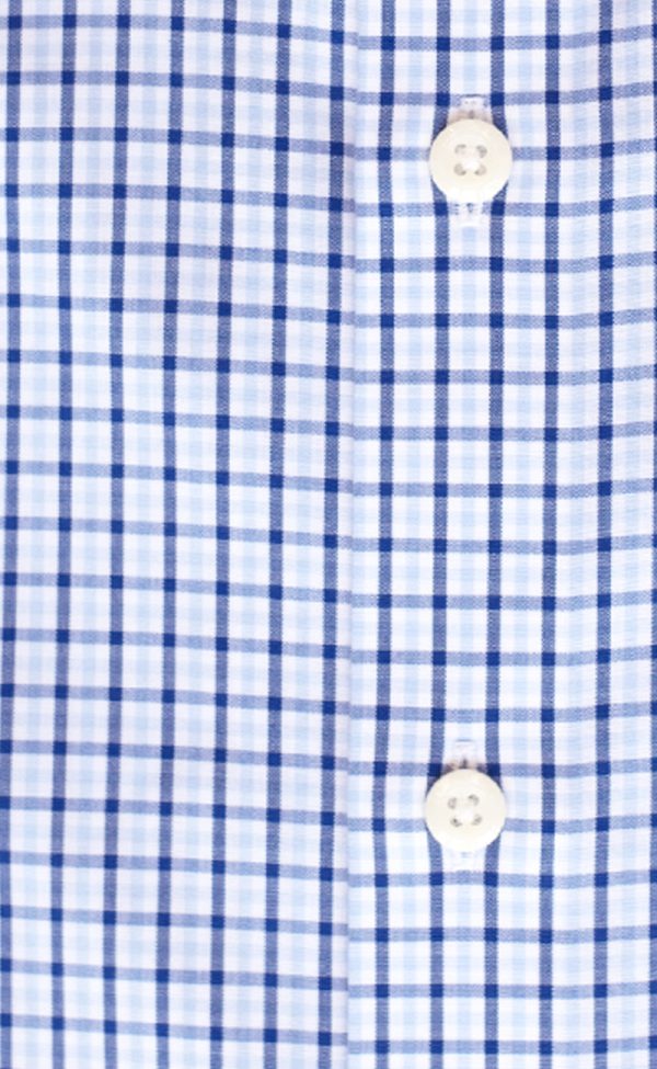 Tailored Fit Sky   Navy Tattersall check English Spread Collar Supima® Non-Iron Cotton Broadcloth Sport Shirt Sale