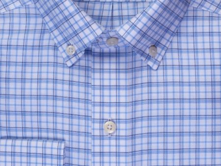 Classic Fit Blue  Navy Twill Check Button-Down Collar Non-Iron Sport Shirt For Cheap