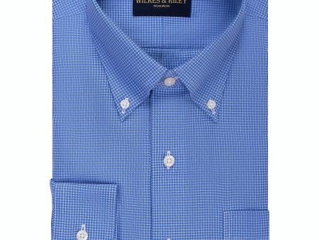 Classic Fit Blue Mini Twill Check Button-Down Collar Non-Iron Sport Shirt Discount