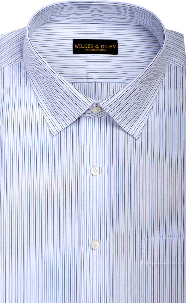 Classic Fit Blue & Navy Multi Stripe Spread Collar  Supima® Cotton Non-Iron Broadcloth Dress Shirt Hot on Sale