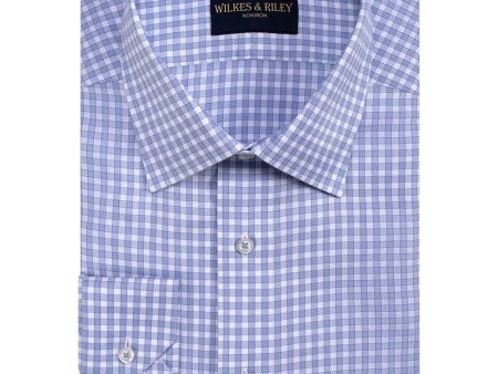 Classic Fit Blue Spread Collar Non-Iron Queens oxford Check Dress Shirt Fashion