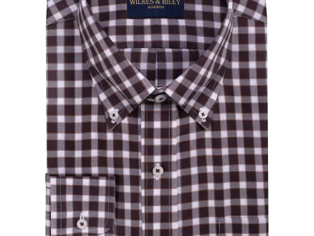 Classic Fit Brown Herringbone Check Button-Down Collar Non-Iron Sport Shirt Cheap