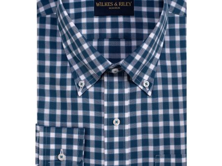 Tailored Fit Teal Herringbone Check Button-Down Collar Non-Iron Sport Shirt on Sale