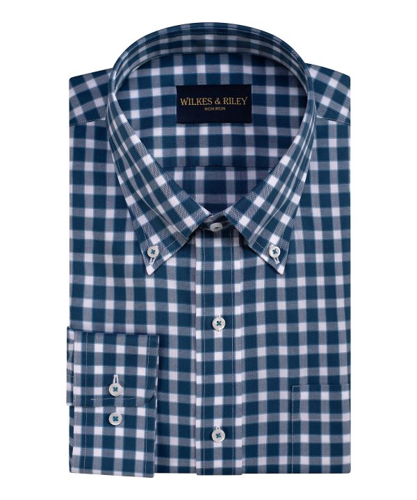 Tailored Fit Teal Herringbone Check Button-Down Collar Non-Iron Sport Shirt on Sale