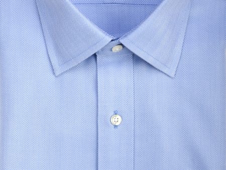 Classic Fit Blue Herringbone Spread Collar Supima® Cotton Non-Iron Dress Shirt Cheap