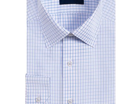 Classic Fit Blue Large Check Spread Collar Non-Iron Broadcloth Dress Shirt on Sale