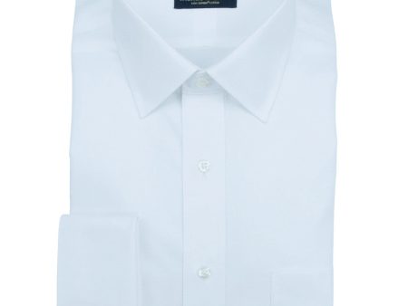 Tailored Fit White Solid Spread Collar French Cuff Supima® Cotton Non-Iron Pinpoint Oxford Dress Shirt Hot on Sale