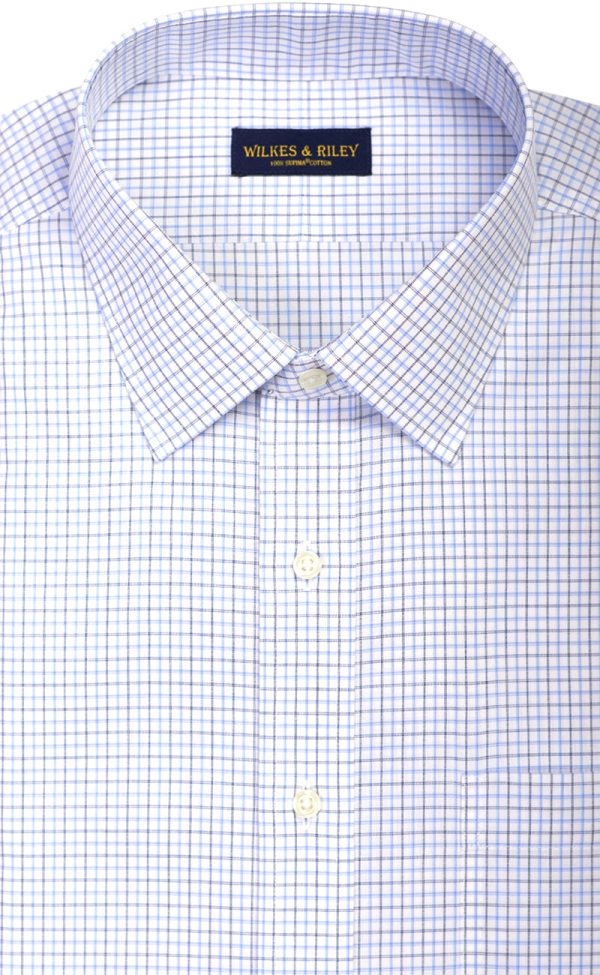 Classic Fit Blue   Navy Check Spread Collar  Supima® Cotton Non-Iron Broadcloth Dress Shirt Online