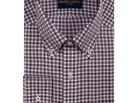 Classic Fit Brown Grey Twill Check Button-Down Collar Non-Iron Sport Shirt Supply