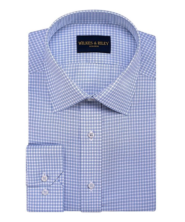 Tailored Fit Sky Oxford Check Spread Collar Non-Iron Dress Shirt Online now