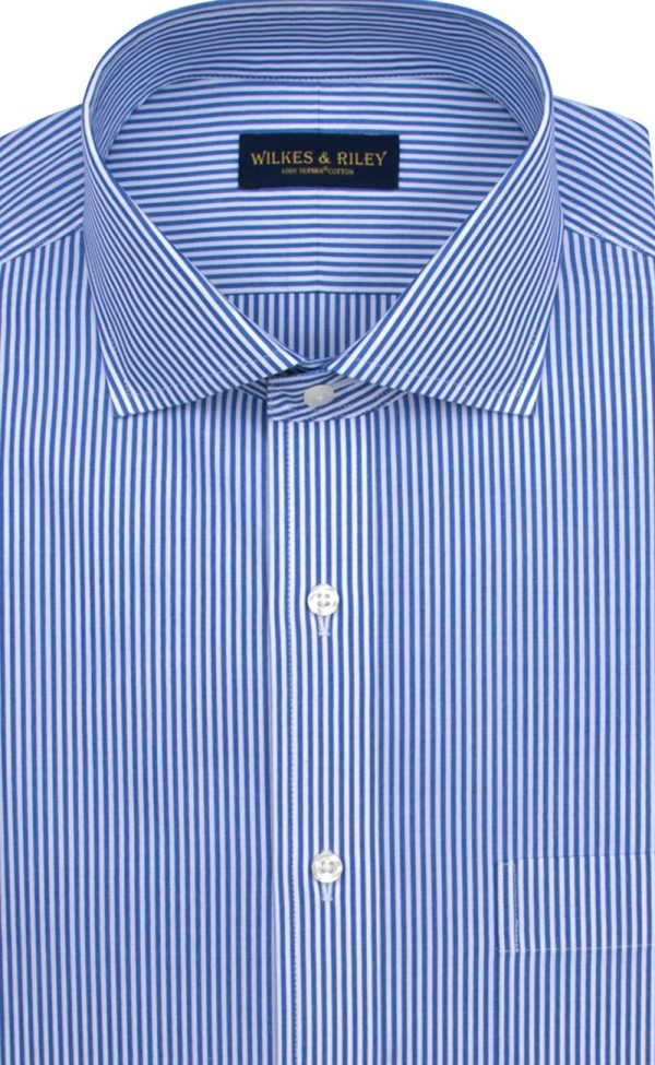 Tailored Fit Blue Bengal Stripe English Spread Collar  Supima® Cotton Non-Iron Broadcloth Dress Shirt (B T) Online Hot Sale