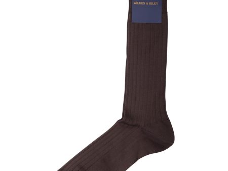 Brown Cotton Lisle Mid-Calf Sock Hot on Sale