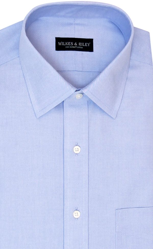 Tailored Fit Blue Solid Spread Collar Supima® Cotton Non-Iron Pinpoint Oxford Dress Shirt (B T) Online Sale