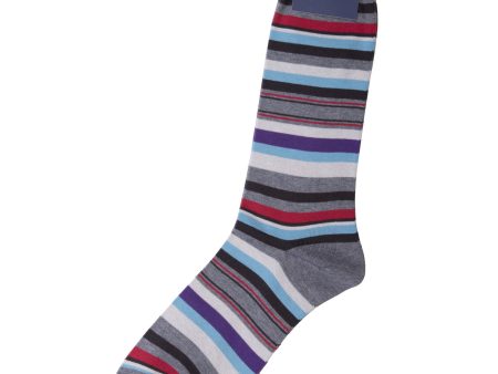 Grey, Red, White, Sky Multi Stripe Cotton - Mid Calf Online now