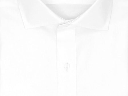 Tailored Fit White Solid English Spread Collar Supima® Cotton Non-Iron Pinpoint Oxford Dress Shirt For Cheap