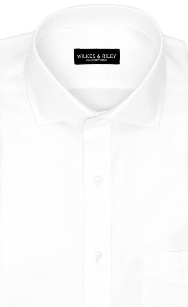 Tailored Fit White Solid English Spread Collar Supima® Cotton Non-Iron Pinpoint Oxford Dress Shirt For Cheap