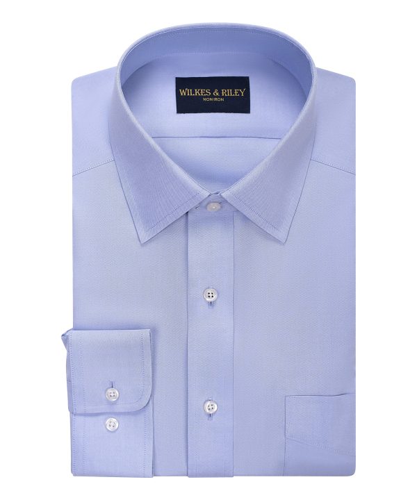 Classic Fit Blue Solid Spread Collar Non-Iron Pinpoint Oxford Dress Shirt Online now