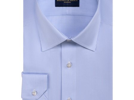 Classic Fit Blue Stripe Spread Collar Non-Iron Twill Dress Shirt Discount