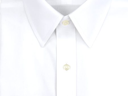 Tailored Fit White Solid Point Collar Supima® Cotton Non-Iron Pinpoint Oxford Dress Shirt For Sale