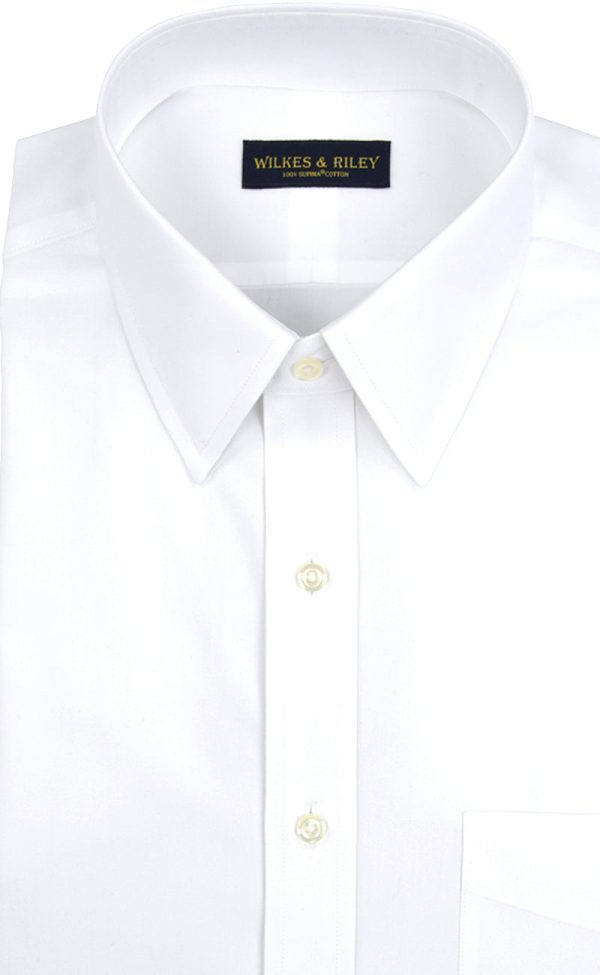 Tailored Fit White Solid Point Collar Supima® Cotton Non-Iron Pinpoint Oxford Dress Shirt For Sale