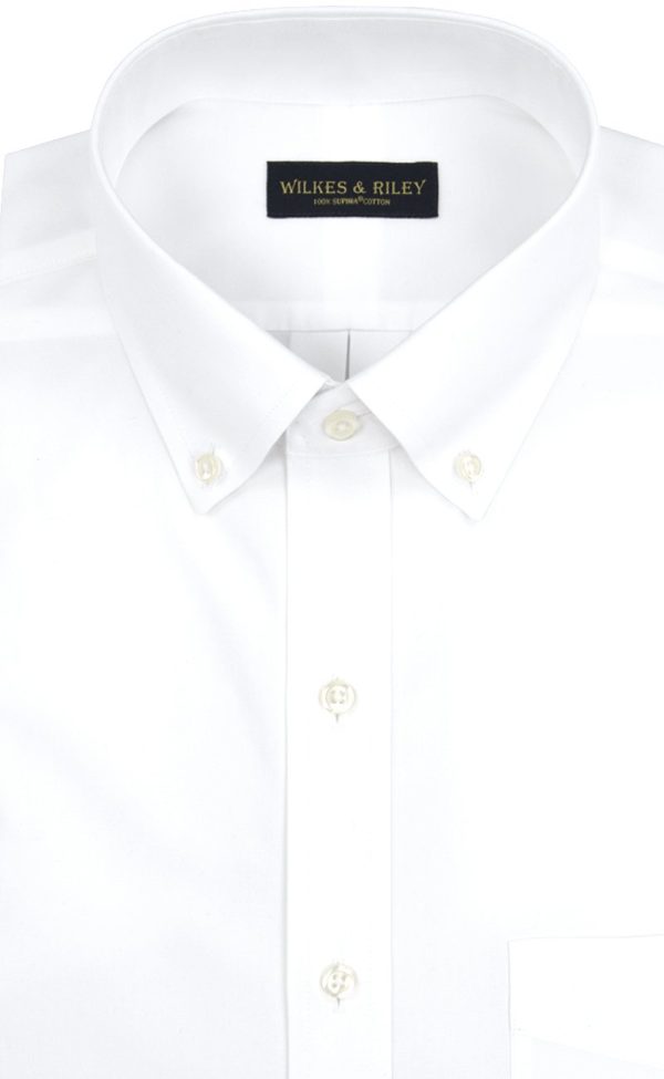 Tailored Fit White Solid Button-Down Collar Supima® Cotton Non-Iron Pinpoint Oxford Dress Shirt (B T) Sale