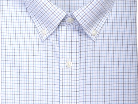 Tailored Fit Sky   Navy Poplin Check Button Down Collar Supima® Cotton Non-Iron Dress Shirt Online