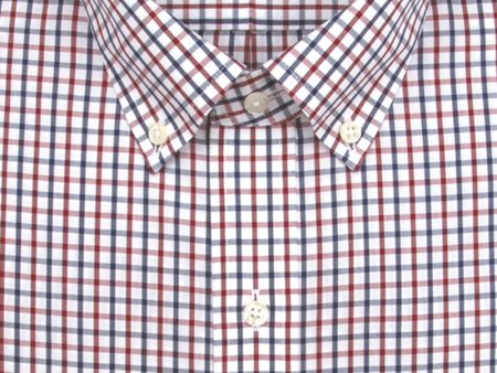 Classic Fit Red   Navy Tattersall Button-Down Collar Supima® Cotton Non-Iron Broadcloth Sport Shirt Discount