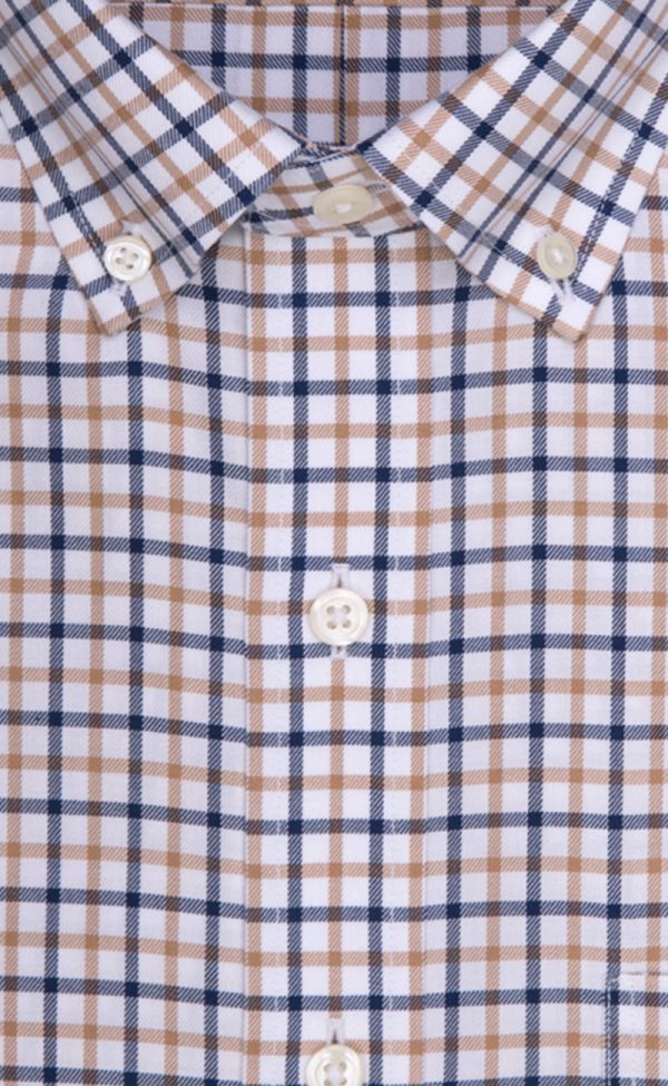 Tailored Fit Tan   Navy Twill Check Supima® Cotton Non-Iron Button-Down Collar Sport Shirt Online