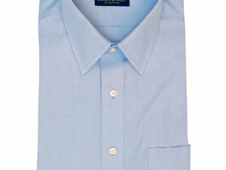 Classic Fit Blue Solid Point Collar Supima® Cotton Non-Iron Pinpoint Oxford Dress Shirt (B T) Online