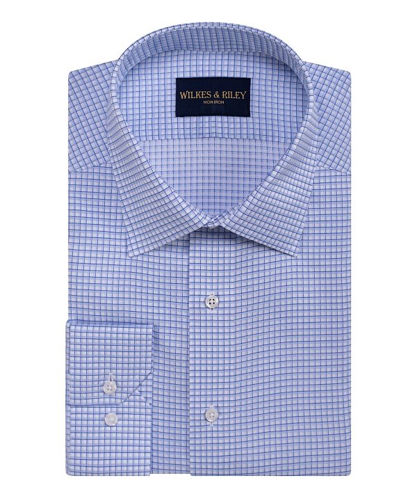 Classic Fit Blue Twill Graph Check Spread Collar Non-Iron Dress Shirt Online Sale