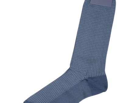 Light Blue Houndstooth Egyptian Cotton - Mid Calf Sock Sale