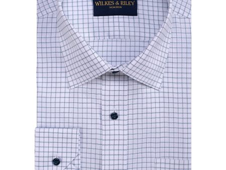 Tailored Fit Teal Twill Triple Check Spread Collar Non-Iron Dress Shirt Online