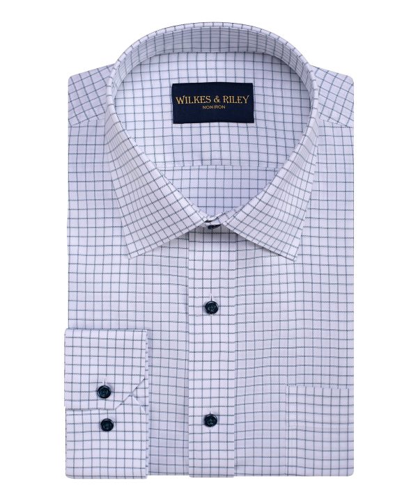 Tailored Fit Teal Twill Triple Check Spread Collar Non-Iron Dress Shirt Online