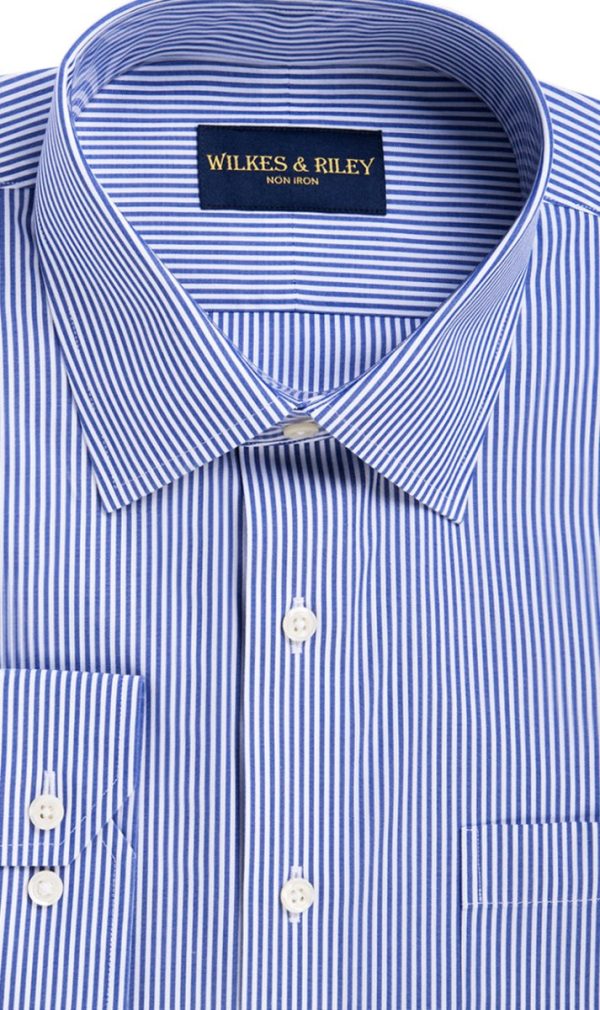 Classic Fit Blue Bengal Stripe Spread Collar Non-Iron broadcloth Dress Shirt Online Sale