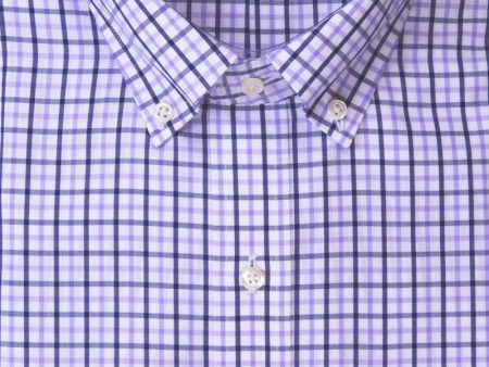 Classic Fit Lavender   Navy Tattersall Button-Down Collar Supima® Cotton Non-Iron Broadcloth Sport Shirt (B T) For Sale