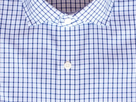 Tailored Fit Sky   Navy Tattersall check English Spread Collar Supima® Non-Iron Cotton Broadcloth Sport Shirt Sale