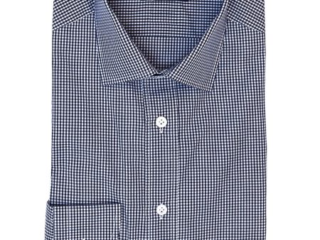 Navy Gingham with English Spread collar and Button Cuff Cheap