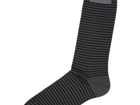 Charcoal & Black Alternating Stripe Egyptian Cotton - Mid Calf on Sale