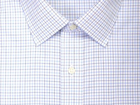 Classic Fit Blue   Navy Check Spread Collar  Supima® Cotton Non-Iron Broadcloth Dress Shirt (B T) on Sale