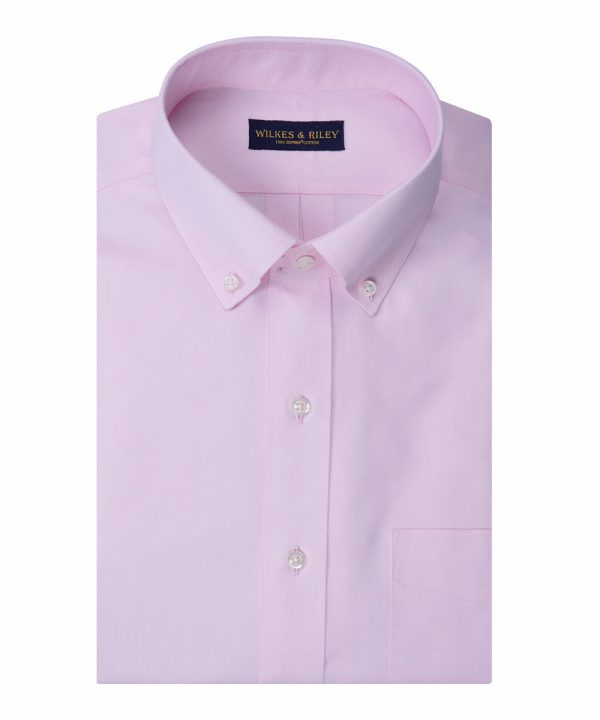 Tailored Fit Pink Solid Button-Down Collar Supima® Cotton Non-Iron Pinpoint Oxford Dress Shirt For Cheap