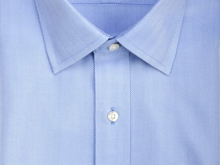 Classic Fit Blue Herringbone Spread Collar Supima® Cotton Non-Iron Dress Shirt (B T) Hot on Sale